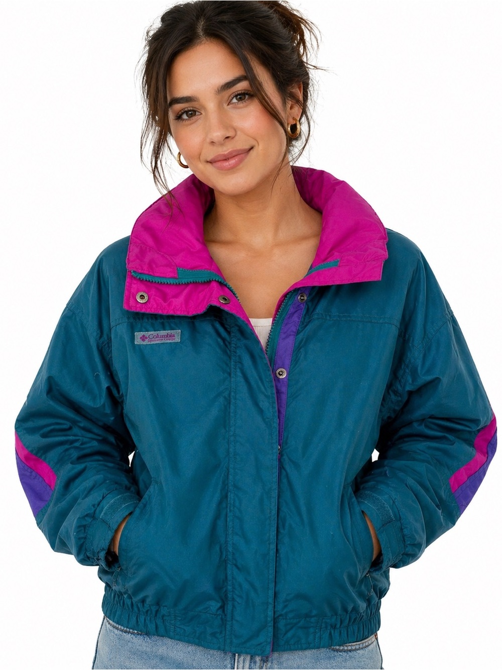 Vintage Columbia Bugaboo Jacket Womens Size Medium Teal Purple Ski Snow Coat 90s